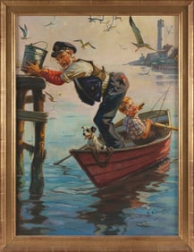 HENRY (HY) HINTERMEISTER (New York, 1897-1970), An old man, a boy and a dog in a rowboat., Oil on