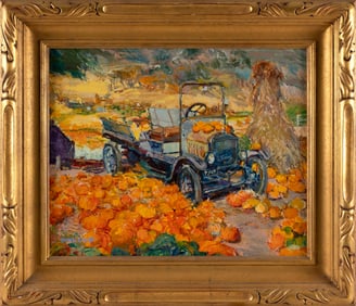 JANE GOODE (Illinois/California, 1932-), "The Pumpkin Patch"., Oil on canvas, 16" x 20". Framed 22"
