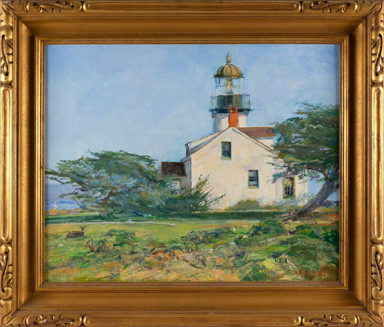 JANE GOODE (Illinois/California, 1932-), "Bluebird Day Point Pinos"., Oil on canvas, 24" x 30". (1 of 2)