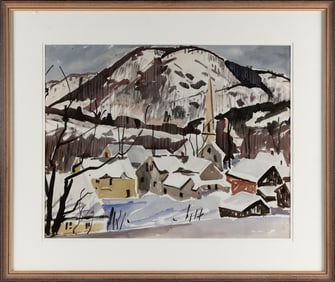 JAMES EDWARD FITZGERALD (Massachusetts/California, 1899-1971), Town in winter, likely Vermont.,