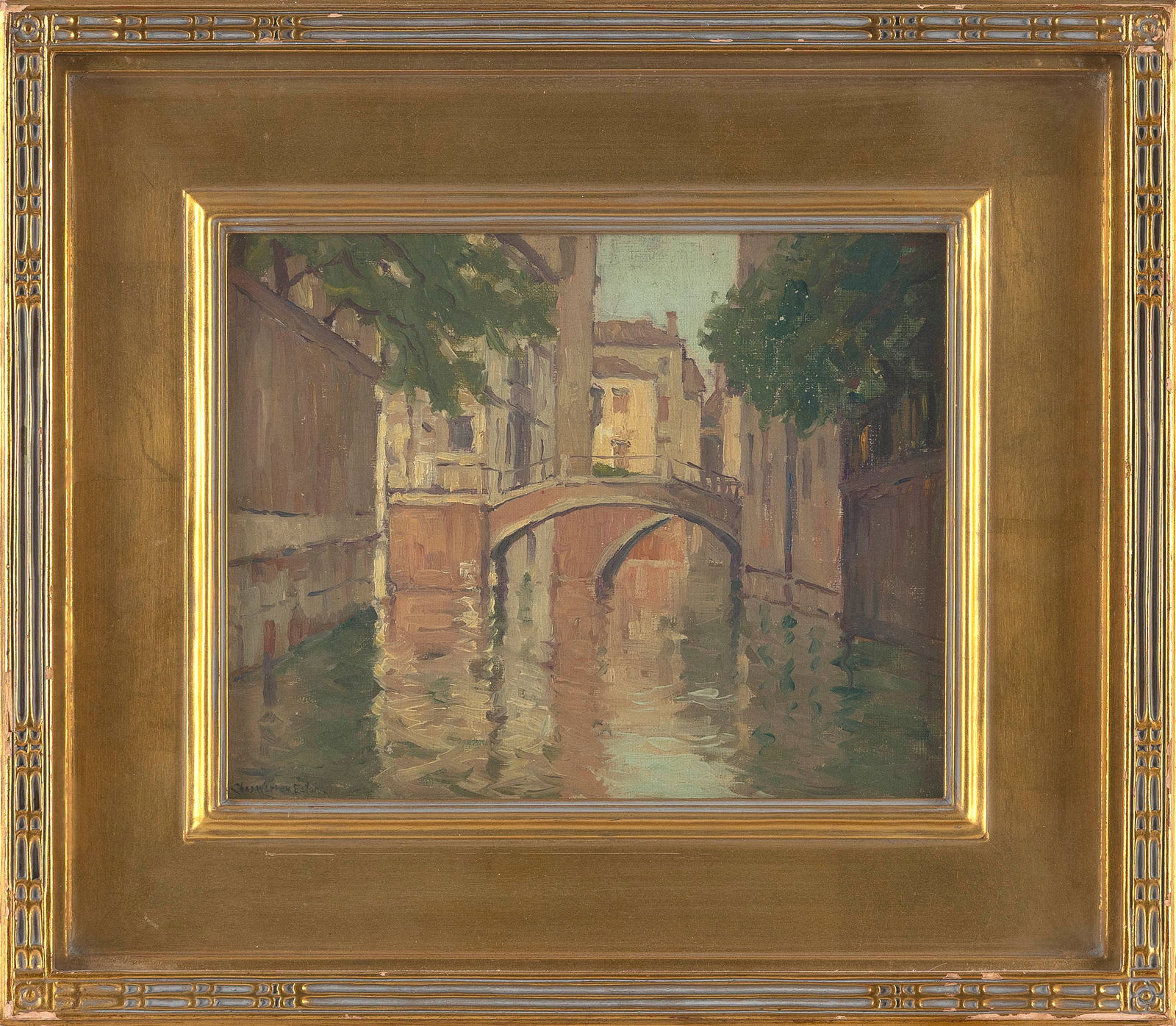CHARLES WARREN EATON (New York/New Jersey/The Netherlands, 1857-1937), "Venice"., Oil on board, 8" x: CHARLES WARREN EATONNew York/New Jersey/The Netherlands, 1857-1937"Venice". Signed lower left "Chas. W. Eaton".Oil on board, 8" x 10". Framed 13" x 15". Provenance:Richard A. Bourne Company, Hyannis,