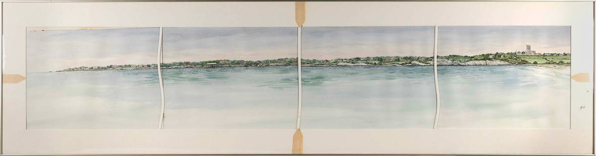 PETER LEWIS DUTRA (Rhode Island/Massachusetts, 1943-2018), Quadriptych "Looking West From Satchuest: PETER LEWIS DUTRARhode Island/Massachusetts, 1943-2018Quadriptych "Looking West From Satchuest Point, Middletown, RI". Signed and dated upper right "P. Dutra 88". Signed and titled verso.Watercolors o