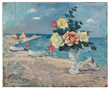 NICOLAI S. (NICOLA) CIKOVSKY (New York/Russian Federation, 1894-1984), Flowers on the beach., Oil on: NICOLAI S. (NICOLA) CIKOVSKYNew York/Russian Federation, 1894-1984Flowers on the beach. Signed lower right "N. Cikovsky".Oil on canvas, 16" x 20". Unframed.