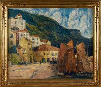 GEORGE ELMER BROWNE (Massachusetts/Connecticut, 1871-1946), "Along the Basque Coast in Spain"., Oil