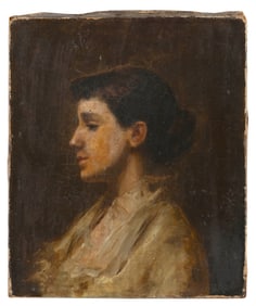 BOSTON SCHOOL (Early 20th Century,), Profile of a young lady., Oil on canvas, 12" x 10". Unframed.