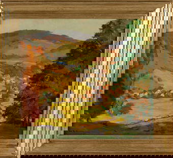 LEO B. BLAKE (Illinois/Massachusetts, 1887-1976), "Jacksonville, Vermont"., Oil on canvas board, 16": LEO B. BLAKEIllinois/Massachusetts, 1887-1976"Jacksonville, Vermont". Signed lower left "Leo. B. Blake". Titled verso.Oil on canvas board, 16" x 18". Framed 20.25" x 22.25".