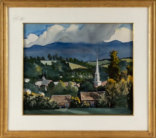 WALTON BLODGETT (Connecticut/Vermont/Ohio, 1908-1963), "Stowe From Marshalls Hill"., Watercolor,