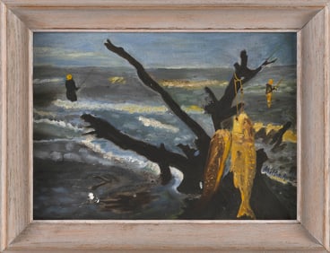 MILTON CLARK AVERY (New York/Connecticut, 1885-1965), "2 Fisherman[sic]"., Oil on canvas board, 10"