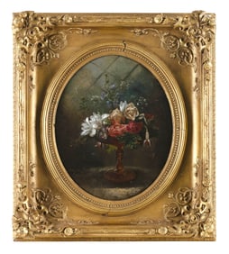 LILLY MARTIN SPENCER (Ohio/New York, 1822-1902), "Still Life of Flowers in a Compote, 1865"., Oil on