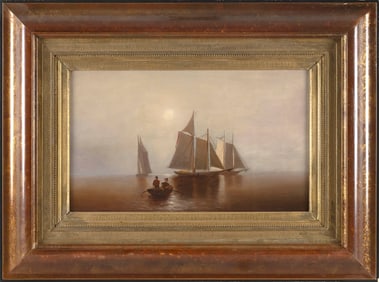 FRANCIS AUGUSTUS SILVA (New York, 1835-1886), Early morning sail., Oil on canvas, 12" x 20". Framed