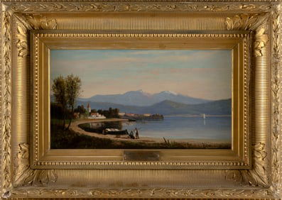 FRANK HENRY SHAPLEIGH (New Hampshire, 1842-1906), "Lake Maggiore"., Oil on canvas, 10" x 18". Framed