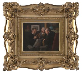 LOUIS HENRY CHARLES MOELLER (New York/New Jersey, 1855-1930), A conversation over the news., Oil on