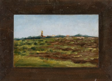 ATTRIBUTED TO WENDELL MACY (Massachusetts, 1845-1913), View of a lighthouse., Oil on board, 4.25" x