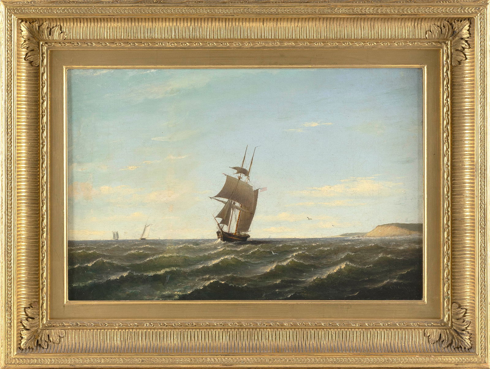CHARLES HENRY GIFFORD (Massachusetts, 1839-1904), Off Gay Head., Oil on canvas, 13.5" x 21". Framed: CHARLES HENRY GIFFORDMassachusetts, 1839-1904Off Gay Head. Signed lower right "C.H. Gifford".Oil on canvas, 13.5" x 21". Framed 21" x 29".