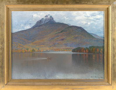 JOHN JOSEPH ENNEKING (Massachusetts/New York/Maine/Ohio, 1841-1916), Autumn on the lake, Mt.: JOHN JOSEPH ENNEKINGMassachusetts/New York/Maine/Ohio, 1841-1916Autumn on the lake, Mt. Chocorua, New Hampshire. Signed and dated lower right "Enneking 98".Oil on canvas, 22" x 30". Framed 28.5" x 37"