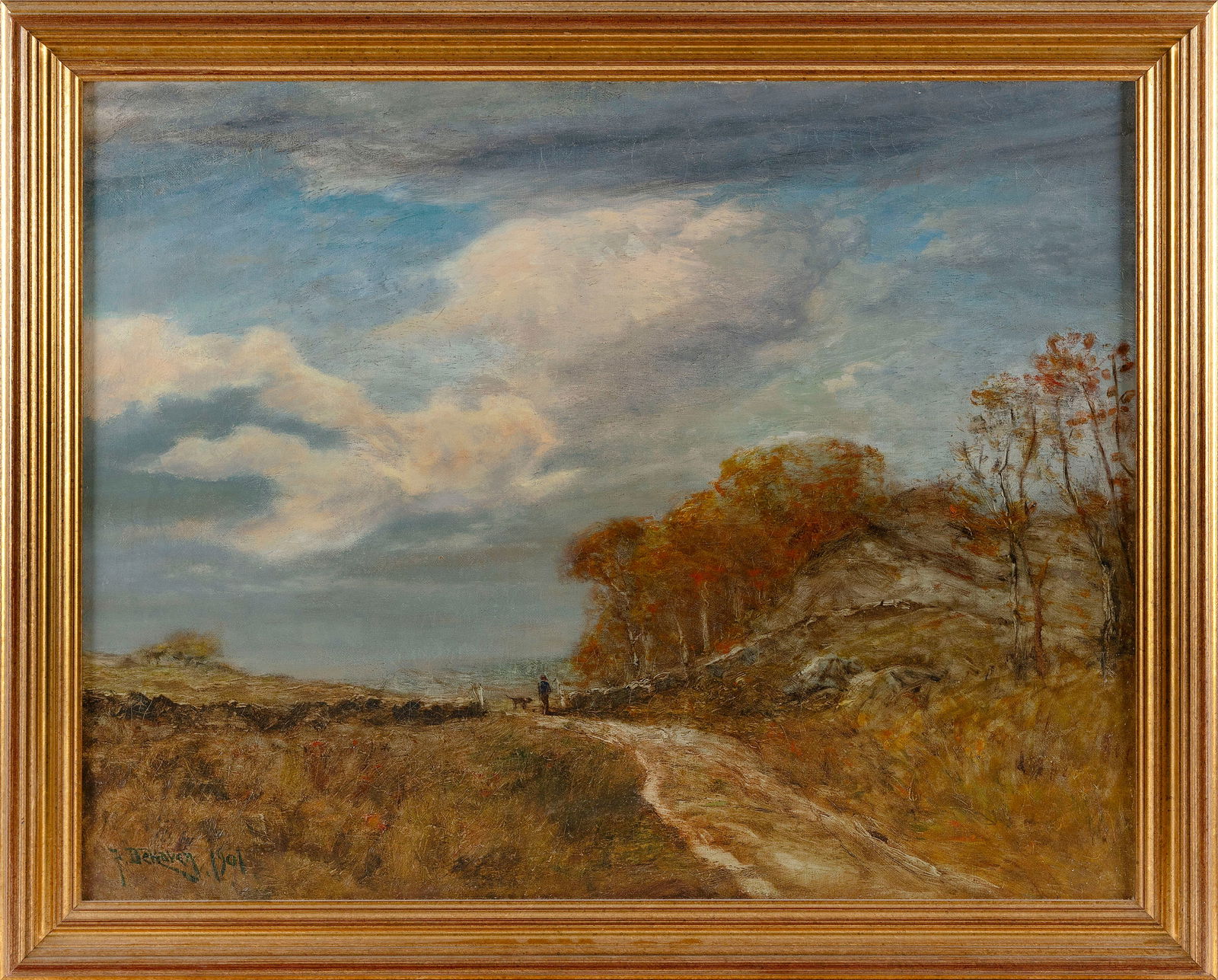 FRANKLIN B. DE HAVEN (New York/Pennsylvania/Connecticut/Indiana, 1856-1934), Country road., Oil on: FRANKLIN B. DE HAVENNew York/Pennsylvania/Connecticut/Indiana, 1856-1934Country road. Signed and dated lower left "F. De Haven 1901".Oil on canvas, 24" x 30". Framed 28" x 34".