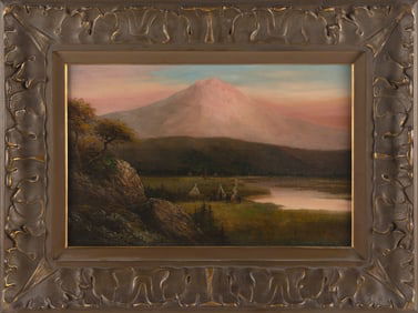 R.A. CLAIR (California, 19th Century), Sunset, Mt. Shasta., Oil on canvas, 18" x 28". Framed 30" x