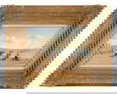 ATTRIBUTED TO CONRAD WISE CHAPMAN (South Carolina/Virginia/Mexico/Italy, 1842-1910), Plage De: ATTRIBUTED TO CONRAD WISE CHAPMANSouth Carolina/Virginia/Mexico/Italy, 1842-1910Plage De Trouville. Unsigned.Oil on board, 5.25" x 8.5". Framed 11" x 14".