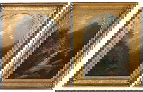 FREDERICK A. BUTMAN (California/Maine, 1820-1871), Pair of landscapes depicting Mt. Shasta and Mt.: FREDERICK A. BUTMANCalifornia/Maine, 1820-1871Pair of landscapes depicting Mt. Shasta and Mt. Hood. Signed lower left "F. Butman".Oils on canvas, 34" x 24". Framed 45.5" x 35.25".