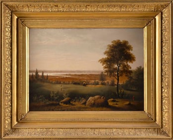 AMERICAN SCHOOL (19th Century,), View of the Delaware River., Oil on panel, 12.5" x 17.5". Framed
