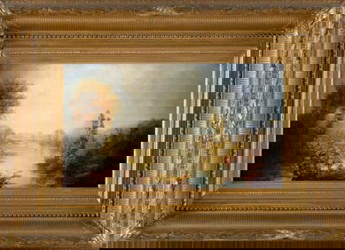 AMERICAN SCHOOL (19th Century,), Luminous landscape., Oil on canvas, 8" x 14". Framed 16" x 21.5".