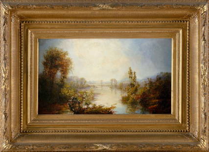 AMERICAN SCHOOL (19th Century,), Luminous landscape., Oil on canvas, 8" x 14". Framed 16" x 21.5".: AMERICAN SCHOOL19th CenturyLuminous landscape. Unsigned.Oil on canvas, 8" x 14". Framed 16" x 21.5".