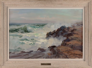 PAUL STRISIK (Massachusetts, 1918-1998), "Marine"., Oil on canvas, 20" x 30". Framed 26.5" x 36.5".