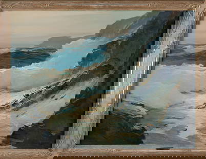 PHILIP G. SHUMAKER (Pennsylvania/Maine, 1921-1967), "New England Surf"., Oil on canvas, 30" x 40".: PHILIP G. SHUMAKERPennsylvania/Maine, 1921-1967"New England Surf". Signed lower right "Shumaker". Titled on gallery label verso. Housed in a Newcomb-Macklin frame.Oil on canvas, 30" x 40". Framed 34.5