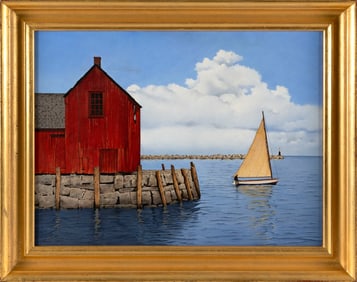 ROBERT K. ROARK (Massachusetts/New York, 1944-), "Leaving Rockport"., Oil on canvas, 18" x 24".