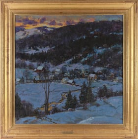 DONALD ALLEN MOSHER (Massachusetts, 1945-2014), Twilight, New England., Oil on canvas, 30" x 30".