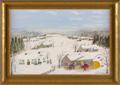 FORREST KING MOSES (New York, 1893-1974), "Winter Thrashing"., Oil on board, 16" x 24". Framed 20" x