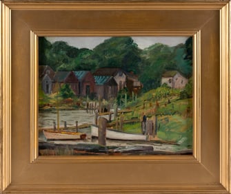 HAYLEY LEVER (New York/Massachusetts/England/Australia, 1876-1958), "Fishing Shack Nantucket"., Oil