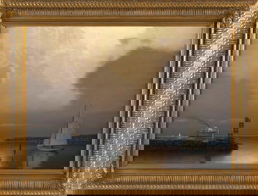 JOSEPH MCGURL (Massachusetts, 1958-), The ferry arriving in Vineyard Haven, Martha's Vineyard,