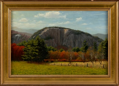 JOSEPH MCGURL (Massachusetts, 1958-), "Cathedral Ledge"., Oil on board, 12" x 18". Framed 15.5" x