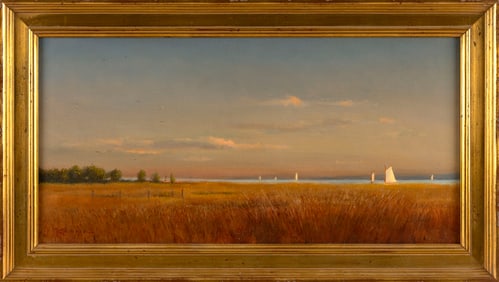 MICHAEL KEANE (Massachusetts, 1948-2015), "Salt Grass and Cats", possibly Nantucket., Oil on canvas,