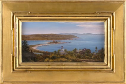 WILLIAM R. DAVIS (Massachusetts, 1952-), "View from the Hill, Cuttyhunk Island"., Oil on panel, 8" x