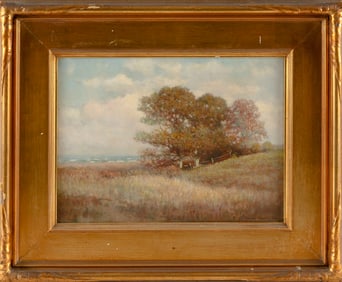 CHARLES DREW CAHOON (Massachusetts, 1861-1951), Coastal landscape with stand of trees., Oil on