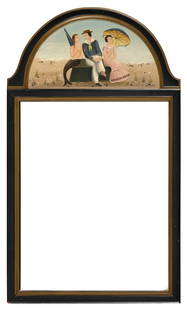 RALPH EUGENE CAHOON, JR. (Massachusetts, 1910-1982), Dome-top mirror with a painting of a sailor and: RALPH EUGENE CAHOON, JR.Massachusetts, 1910-1982Dome-top mirror with a painting of a sailor and two mermaids in the crest. Signed lower right "R. Cahoon".Oil on masonite, 7.25" x 13" sight. Mirror hei