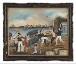 RALPH EUGENE CAHOON, JR. (Massachusetts, 1910-1982), "Canton Harbor"., Oil on masonite, 20.25" x