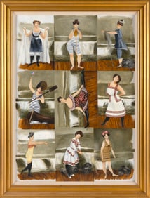 RICHARD E. (RIC) HOWARD (Massachusetts, 1912-1996), "Bathing Beauties"., Oil on canvas, 28" x 20".