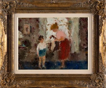 SAMUEL EDMUND OPPENHEIM (New York/Florida, 1901-1992), Mother and son., Oil on canvas, 12" x 15.5".