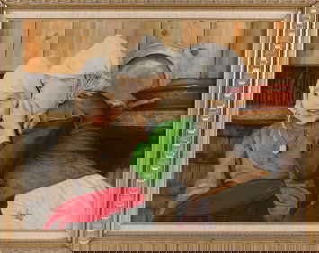 PETER TAYLOR QUIDLEY (Massachusetts, 1945-2023), "Pilgrim Girls"., Oil on canvas, 24" x 30". Framed