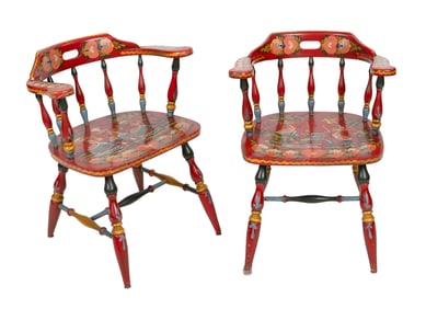 NANCY WHORF (Massachusetts/Florida, 1930-2009), Two painted captain's chairs, Back heights 29". Seat