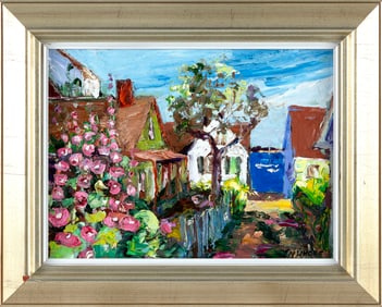 NANCY WHORF (Massachusetts, 1930-2009), "Lovett's Court"., Oil on masonite, 12" x 16". Framed 16" x