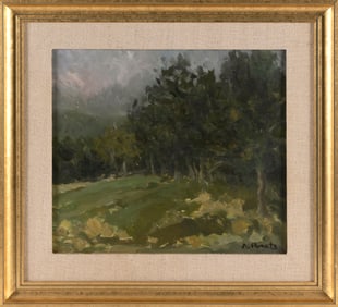 ANNE PERETZ (Massachusetts, 1938-), "Truro Woods"., Oil on canvas, 14" x 16". Framed 20.5" x 22".
