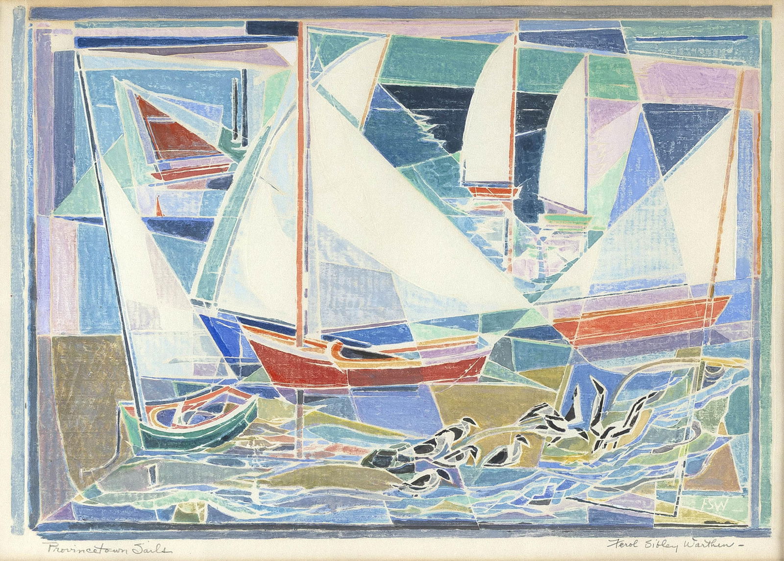 FEROL KATHERINE SIBLEY WARTHEN (Ohio/New York/Washington, D.C./Maryland/South Dakota, 1890-1986),: FEROL KATHERINE SIBLEY WARTHENOhio/New York/Washington, D.C./Maryland/South Dakota, 1890-1986"Provincetown Sails". Signed in pencil lower right. Titled lower left. Signed, titled and notated verso "co