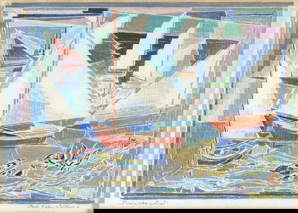 FEROL KATHERINE SIBLEY WARTHEN (Ohio/New York/Washington, D.C./Maryland/South Dakota, 1890-1986),: FEROL KATHERINE SIBLEY WARTHENOhio/New York/Washington, D.C./Maryland/South Dakota, 1890-1986"Provincetown Sails". Signed in pencil lower right. Titled lower left. Signed, titled and notated verso "co