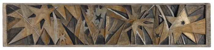 VERNON B. SMITH (Massachusetts, 1894-1969), "Stars Pine"., Wood bas relief, 12" x 56.75".