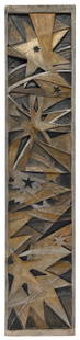 VERNON B. SMITH (Massachusetts, 1894-1969), "Stars Pine"., Wood bas relief, 12" x 56.75".: VERNON B. SMITHMassachusetts, 1894-1969"Stars Pine". Signed lower right "Vernon Smith". Titled and marked "#45" in the artist's hand verso.Wood bas relief, 12" x 56.75".