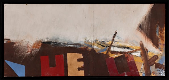 BUDD HOPKINS (New York/West Virginia, 1931-2011), Abstract with letters and a boatyard., Oil on